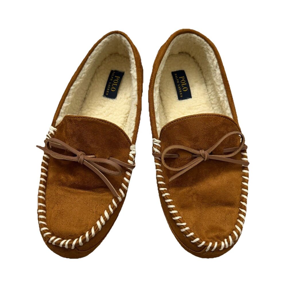 Polo Ralph Lauren Slippers Markel V Mens 12 Brown Faux Shearling Lined Fluffy